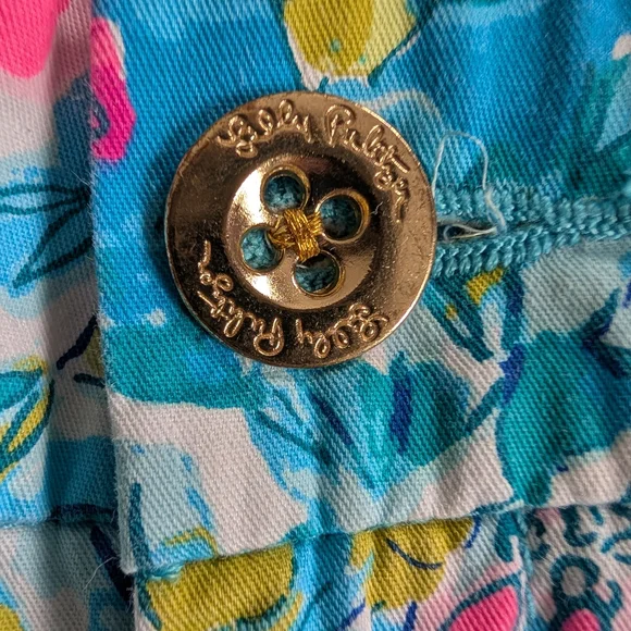 Lilly Pulitzer Blue Floral Print Bermuda Shorts with Pink & Green Accents - Picture 5 of 10